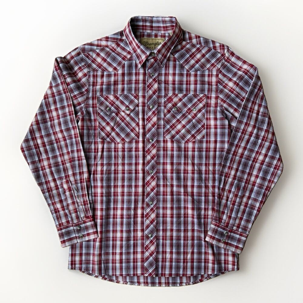 NEW Wrangler Retro Black Pearl Snap Shirt Boy Sz XL Red White Rodeo Cotton Plaid